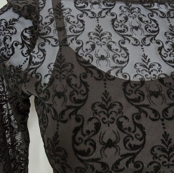 NWT Rare Disturbia Delena Flared Jumpsuit Goth Sheer Flocked Spider Ruffle XS - Picture 6 of 16